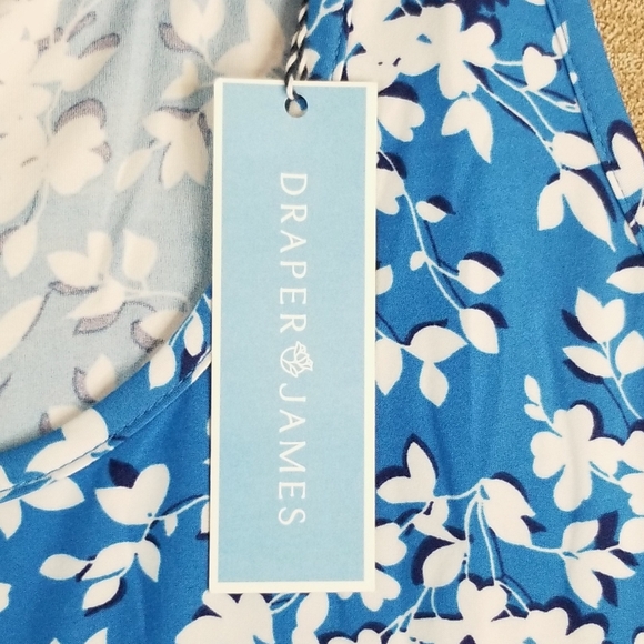 NWT Draper James Bright Floral Shift Dress SZ L XL Blue White Flounce Hem (D22) - Picture 6 of 11